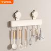 Milk White Suction Cup Kitchen Hook Rack Hanging Rod Wall-Mounted Kitchen Utensil Hanger Spoon Spatula Storage Rack Multifunctional Storage Shelf