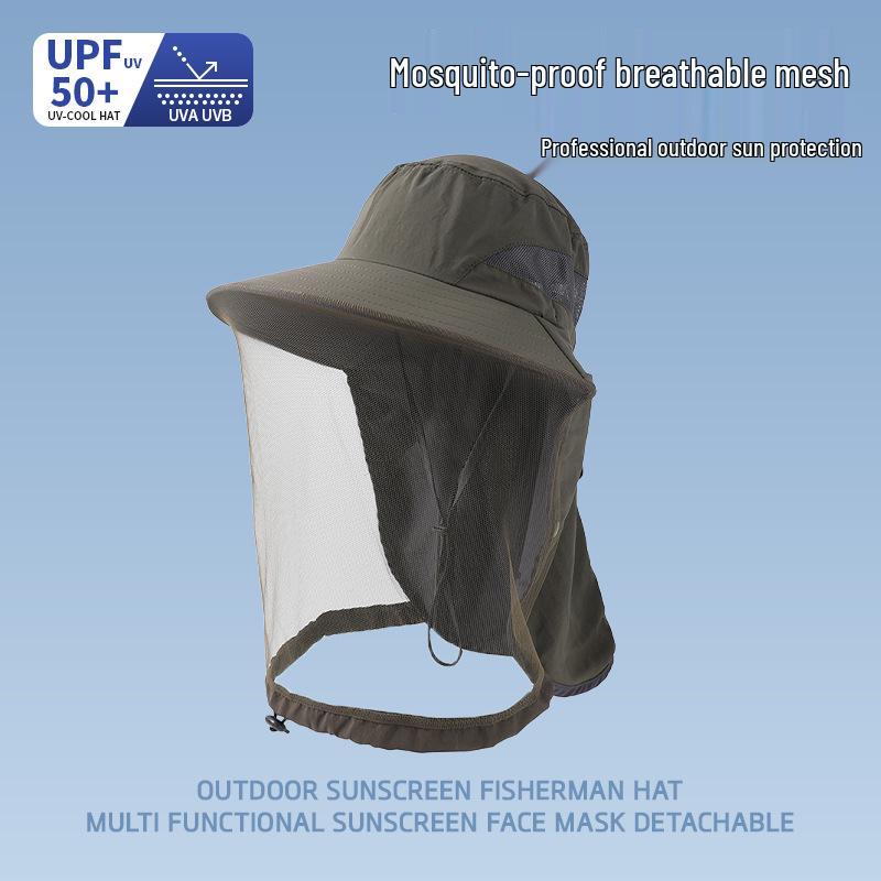 Men's Large Brim UV-Blocking Fishing Hat with Insect-Proof Net