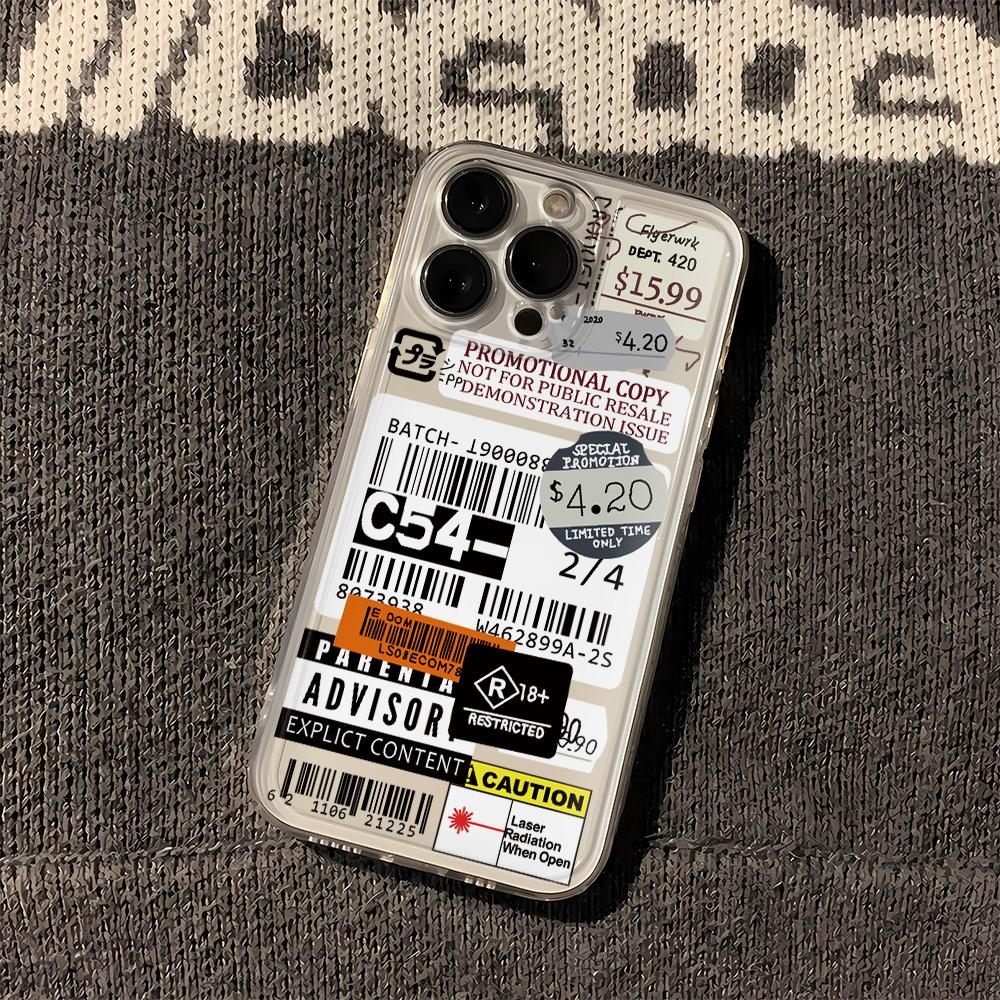 Streetwear Label Phone Case For IPhone 16 13 15 11 12 14 Plus 17 Pro Max 17 Air 16E XS XR 7 8 SE Soft Transparent Cover Fundas
