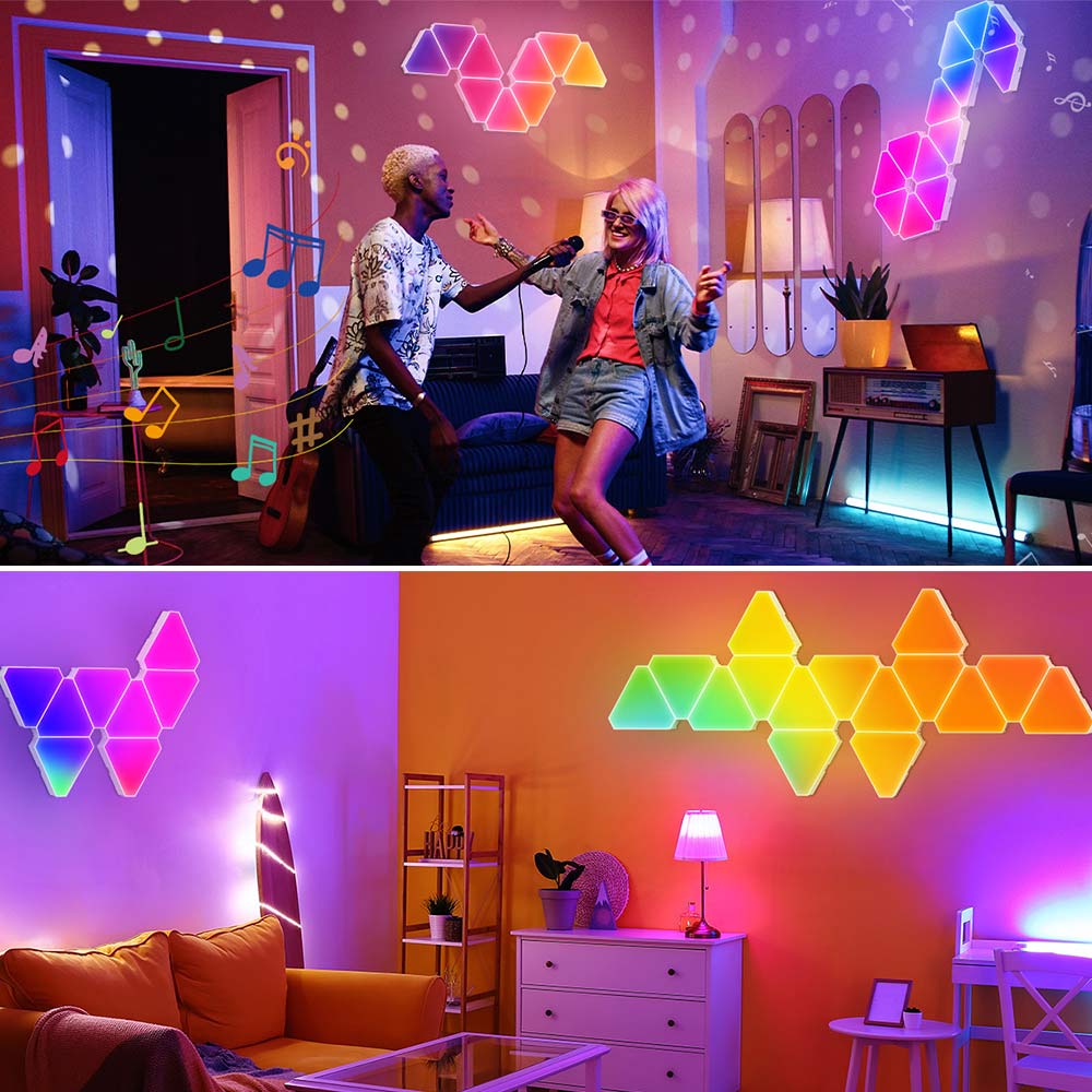 6PS LED Triangular Quantum Lamp RGB Wall Lamp Smart Pickup Rhythm Background Light Bedroom Bedside Night Light Office Decoration