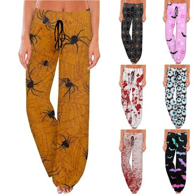 Women's Comfy Pajama Pants Pocket Halloween Print Drawstring Wide Leg Pants