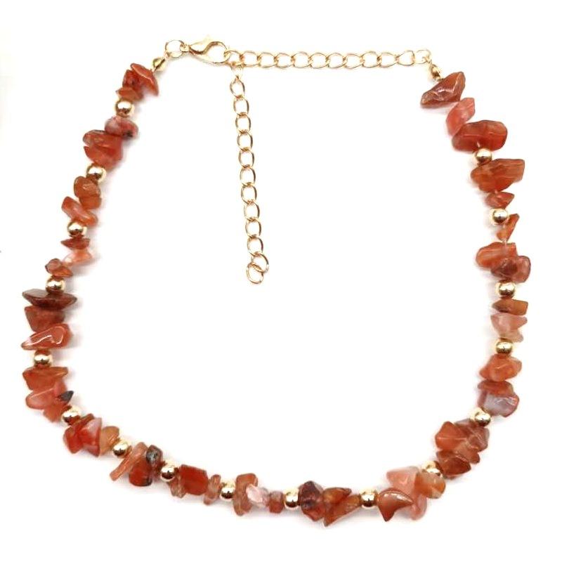 Summer Natural Gravel Collarbone Chain Necklace, Handmade Beaded Gravel Necklace Short Url N133
