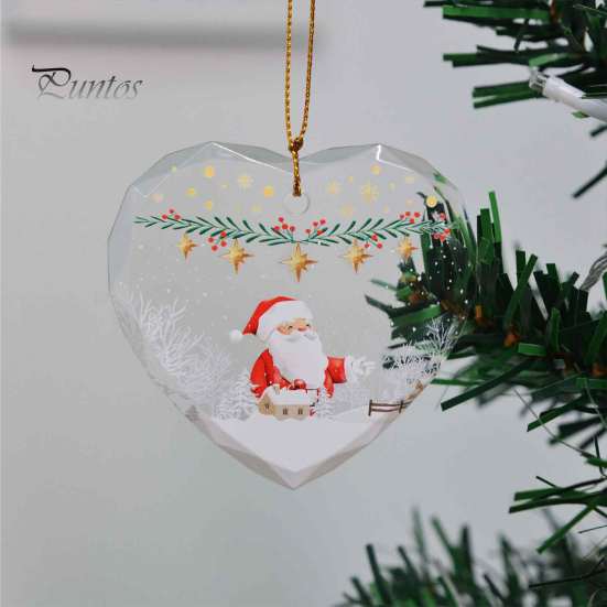 Warm Atmosphere Seasonal Decor Heart Shaped Christmas Ornaments, Crystal Santa Winter Scene Hanging Ornament, Transparent Holiday Ornaments Xmas Tree