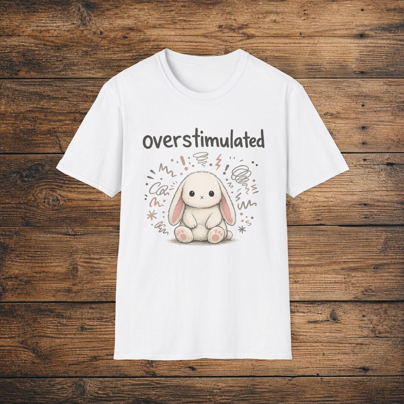 Overstimulated Bunny T-Shirt, Frazzled Rabbit Introvert Humor Tee 2XL