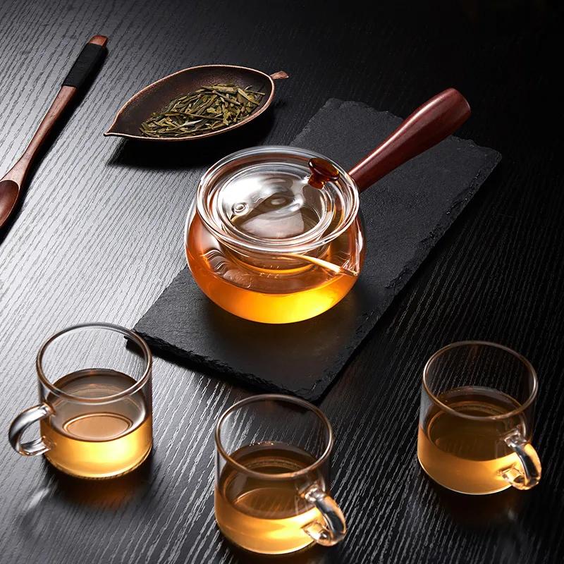 Heat-Resistant Glass Tea Pot Set with Long Handles and Convenient, Filterable Puer Kettle for Coffee and Tea - 156 C, High Quali