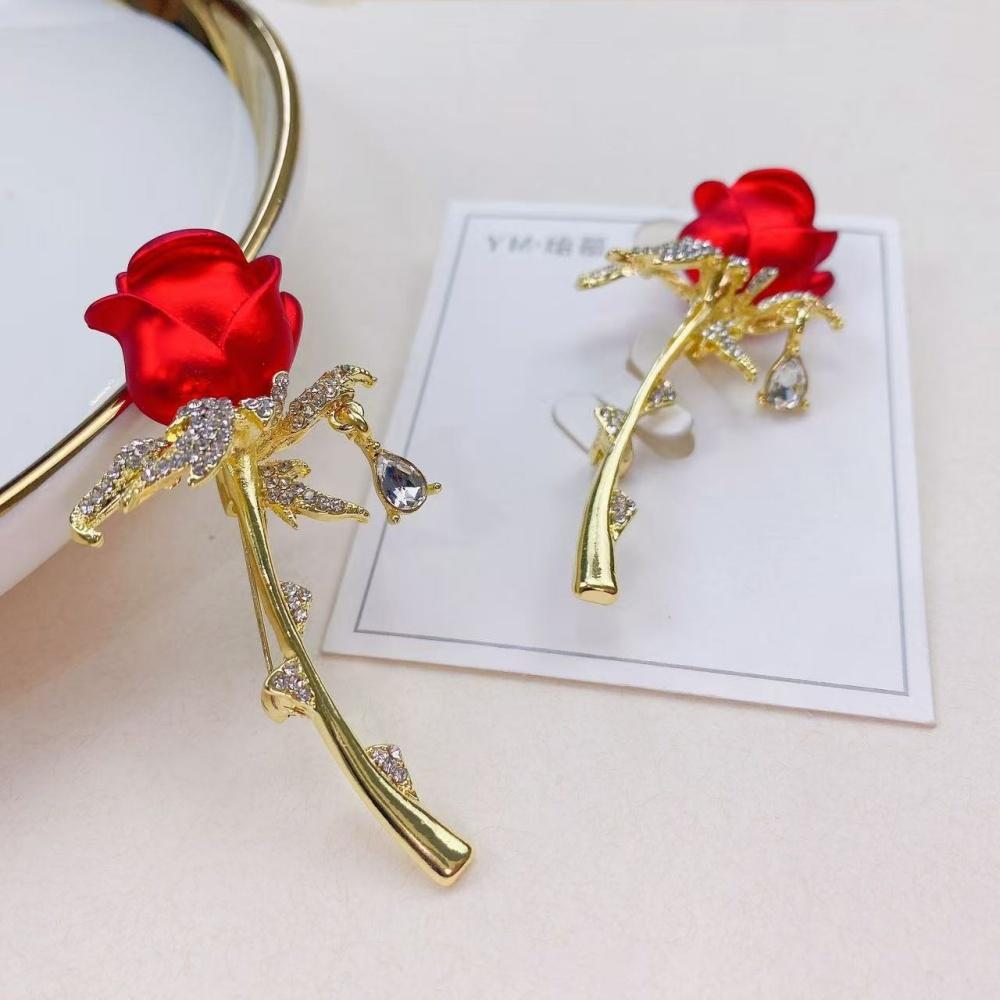 Broche Rose Rouge 1 Pièce, Style Vintage, Convient pour Accent de Col de Costume, Accessoire de Robe de Soirée, Cadeau de Saint-Valentin