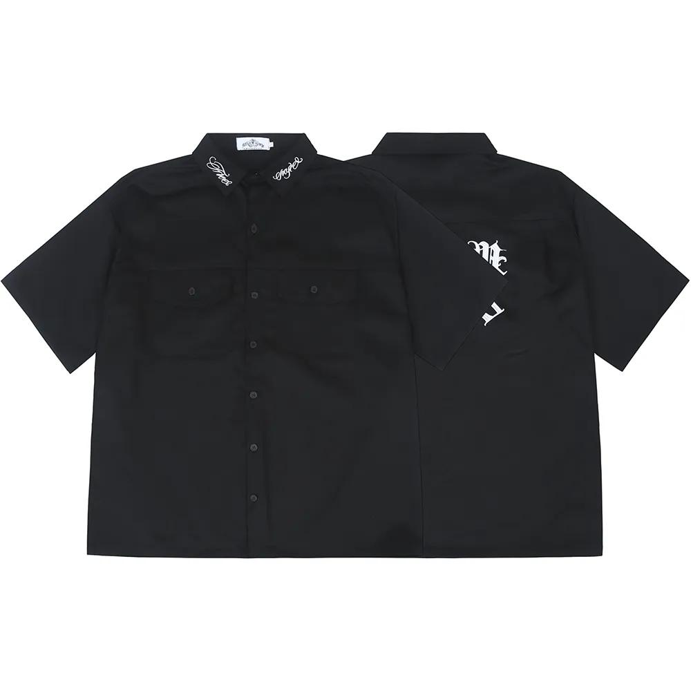 STREETRICH Harajuku Lapel Letter Print Short Sleeve Casual Summer Shirts Retro Hip Hop Baggy Unisex Clothing Oversized Loose Tops