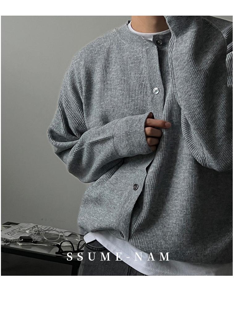 Men's High-End Woolen Cardigan - Round Neck, Autumn/Winter Casual Knitwear