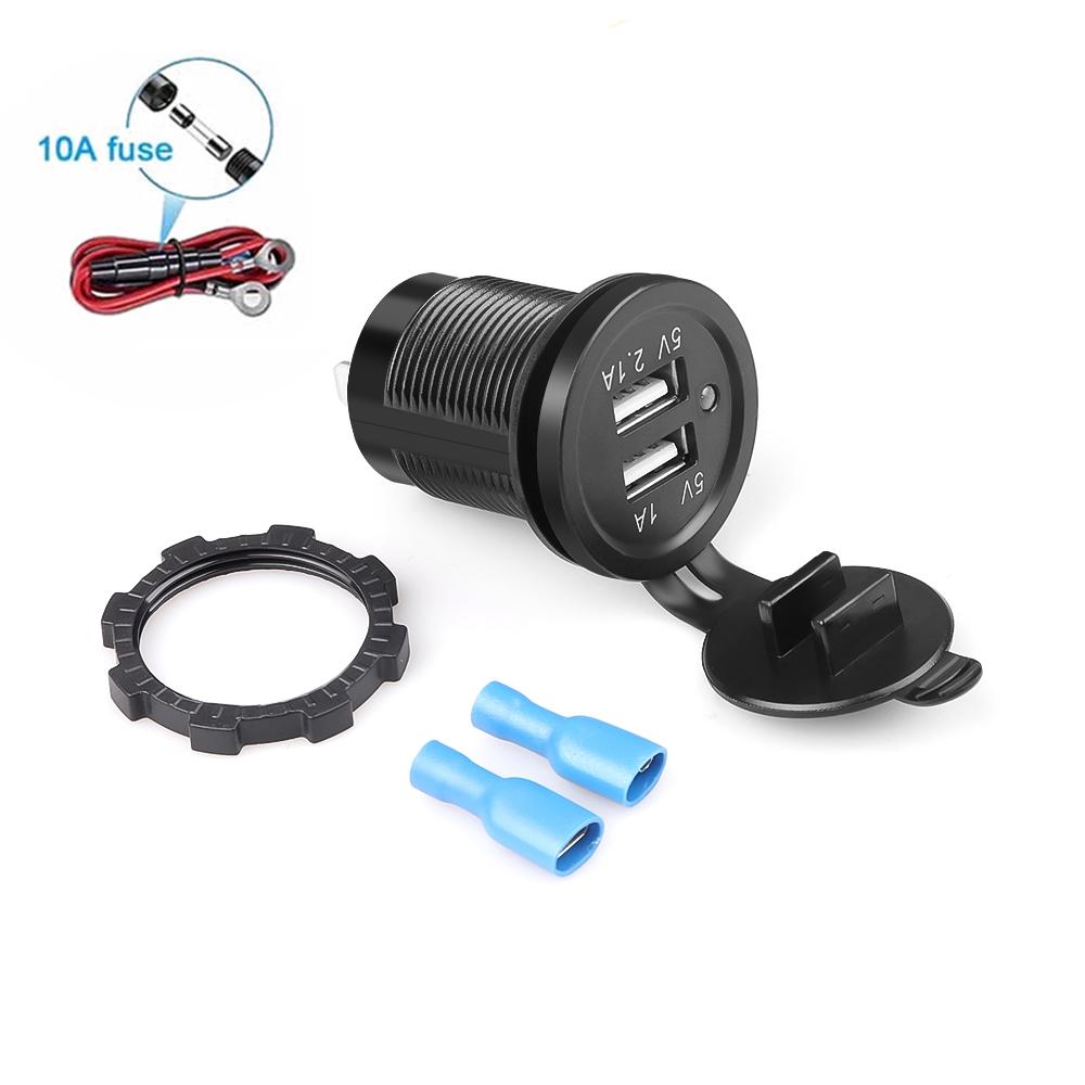 Dual USB Ports Outlet 12/24V with Button Switch 40W QC3.0 & PD3.0 USB-C Car Charger Socket for RV Motorcycle Marine Truck