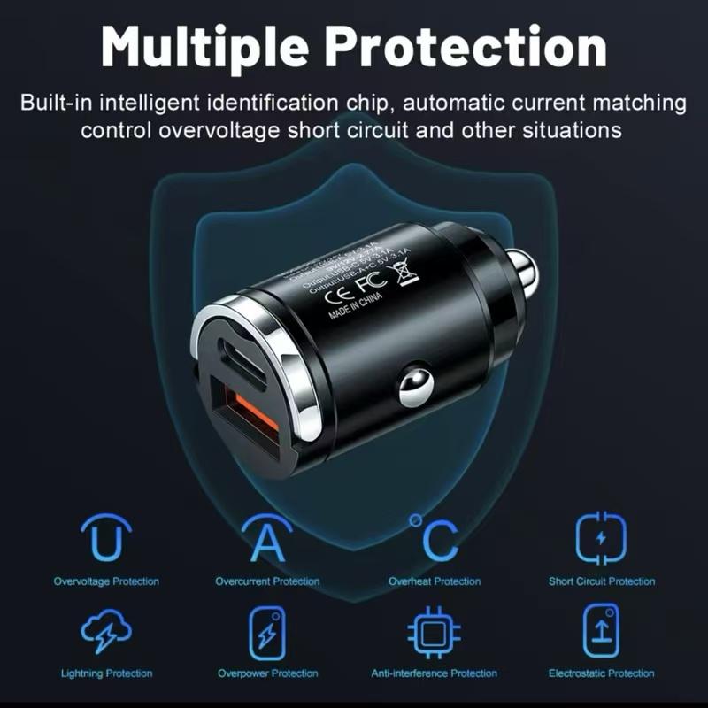 AKQI Car 200W Dual Port Mini USB Type-C Fast Charger Ultra Fast Charging Cigarette Lighter For Ford Fiesta EcoSport ESCORT focus 1