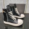 Top Quality Thick Bottom Black Cowhide Pocket High-top  with Zipper Fashion Men's Shoes Women's Shoes  Harajuku Style.