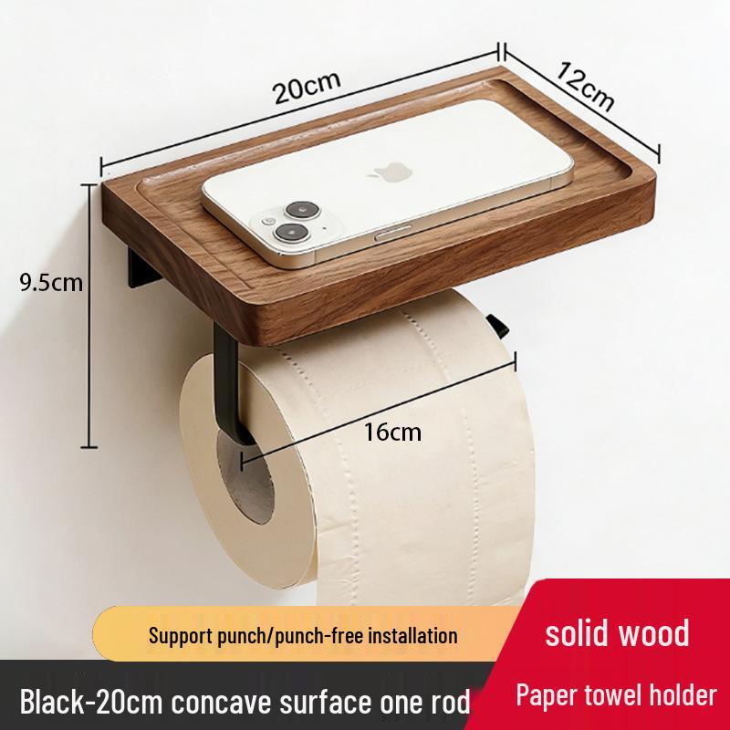 Black Walnut Wood Toilet Paper Holder with Storage Rack - Wall-Mounted Tissue Dispenser for Bathroom and Hotel Use