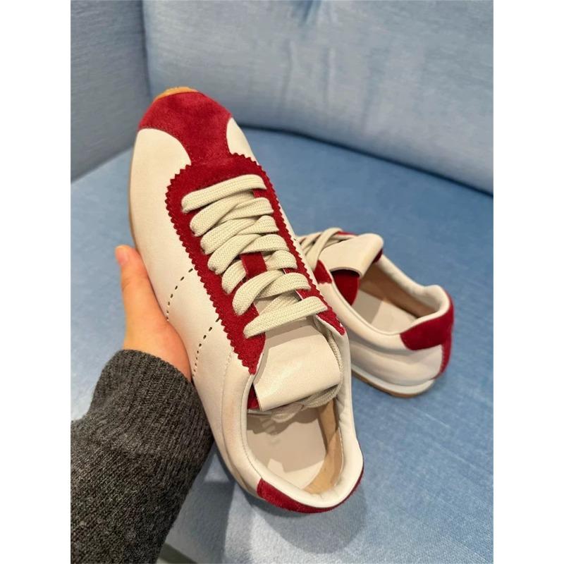 Cowhide version~ retro color matching leather women's flat-bottomed casual sports shoes are light and versatile