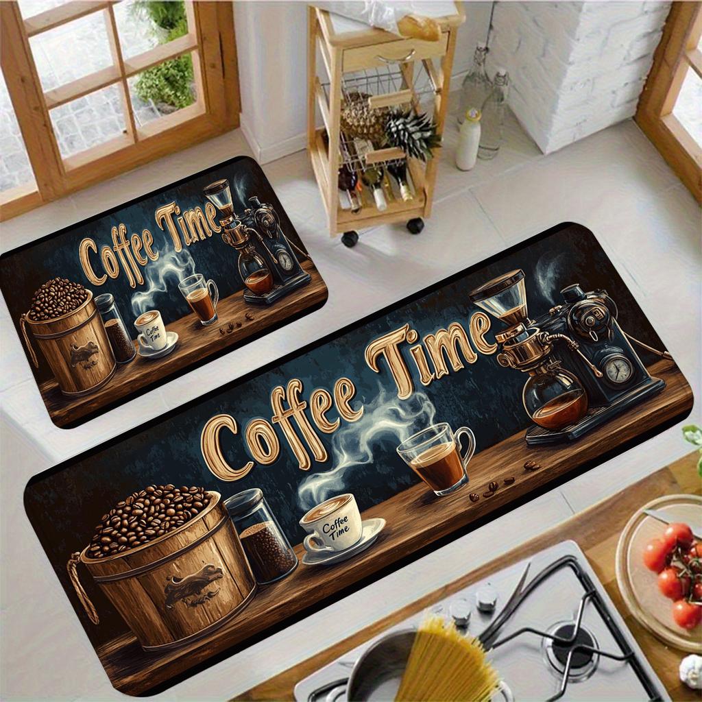Coffee Pattern Kitchen Rug Cafe Design Soft Non-Slip Washable Bedroom Living Room Laundry Entrance Home Decor Floor Mat 1PC