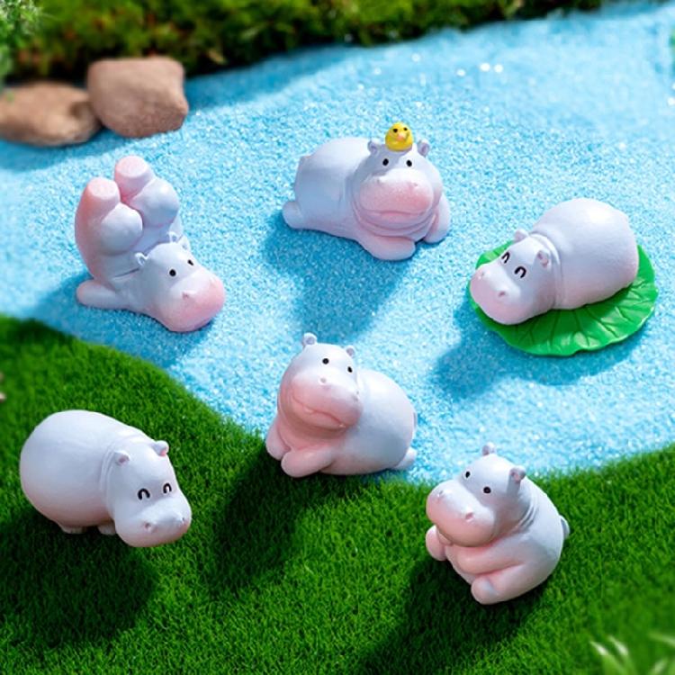 Set of 6 Cute Hippo Miniature Models Resins Figurines Ornaments for Home Office Desktop and Garden Landscape Decoration