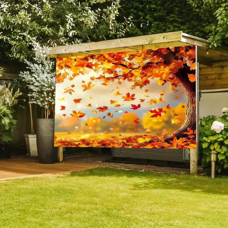 2D Nature Autumn Tapestry, Falling Red & Orange Maple Leaves Wall Cloth