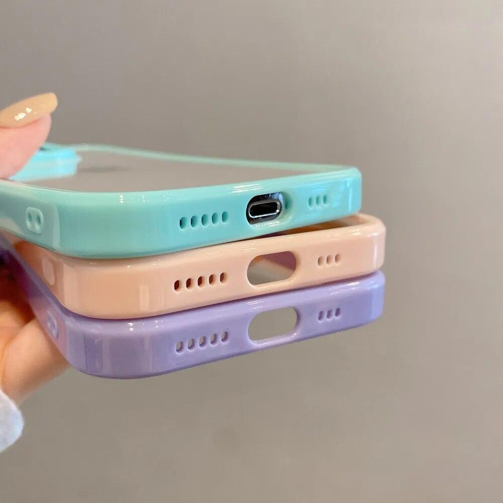 Transparent Candy Color Bumper Phone Case For iPhone 15 14 13 Mini 12 11 Pro Max XR XS X 7 8 Plus SE3 Soft Shockproof Back Cover