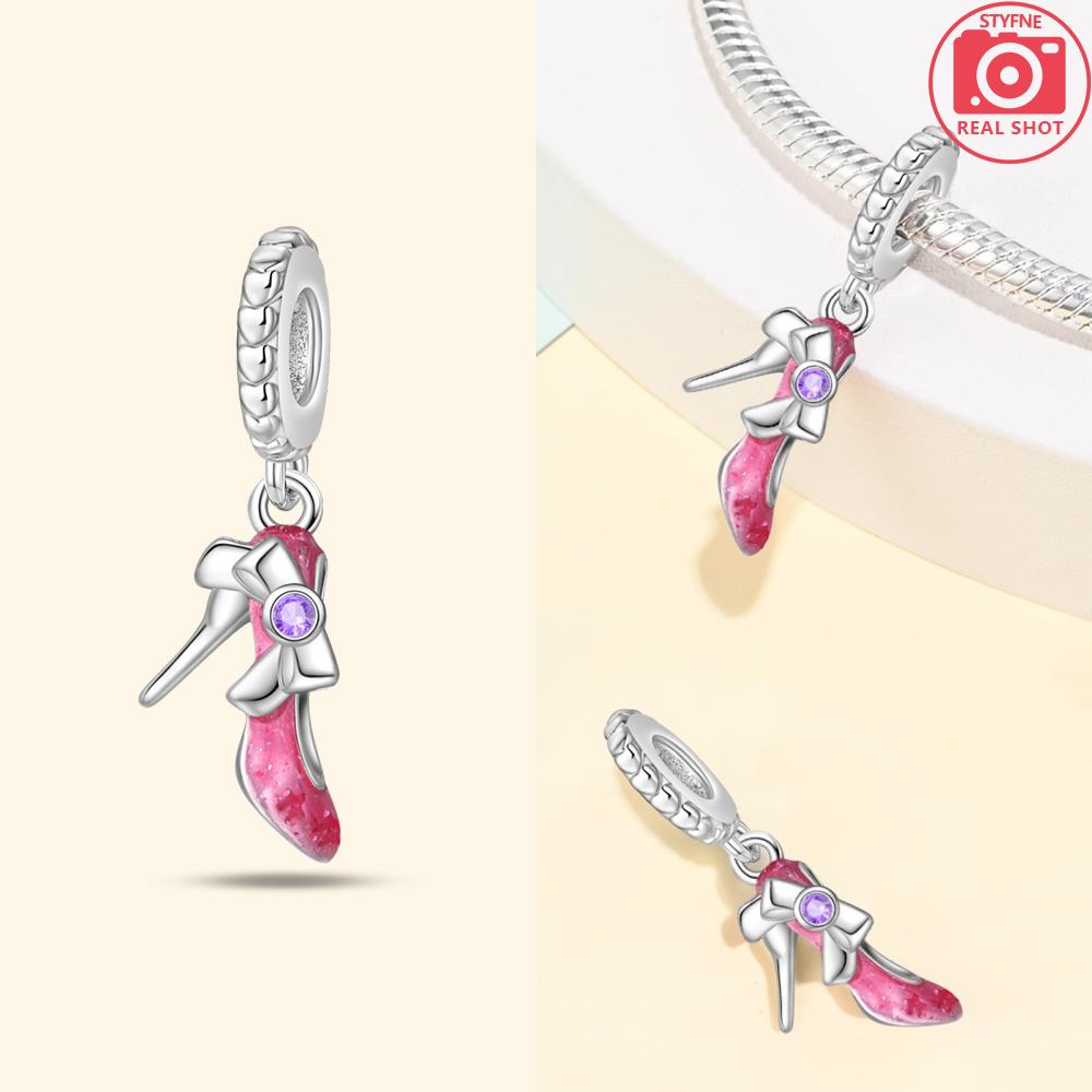 Copper Charms Original Pink Zircon Heart Butterfly Castle Rabbit Beads Fit Bracelet Women Accessories Diy Jewelry Gift