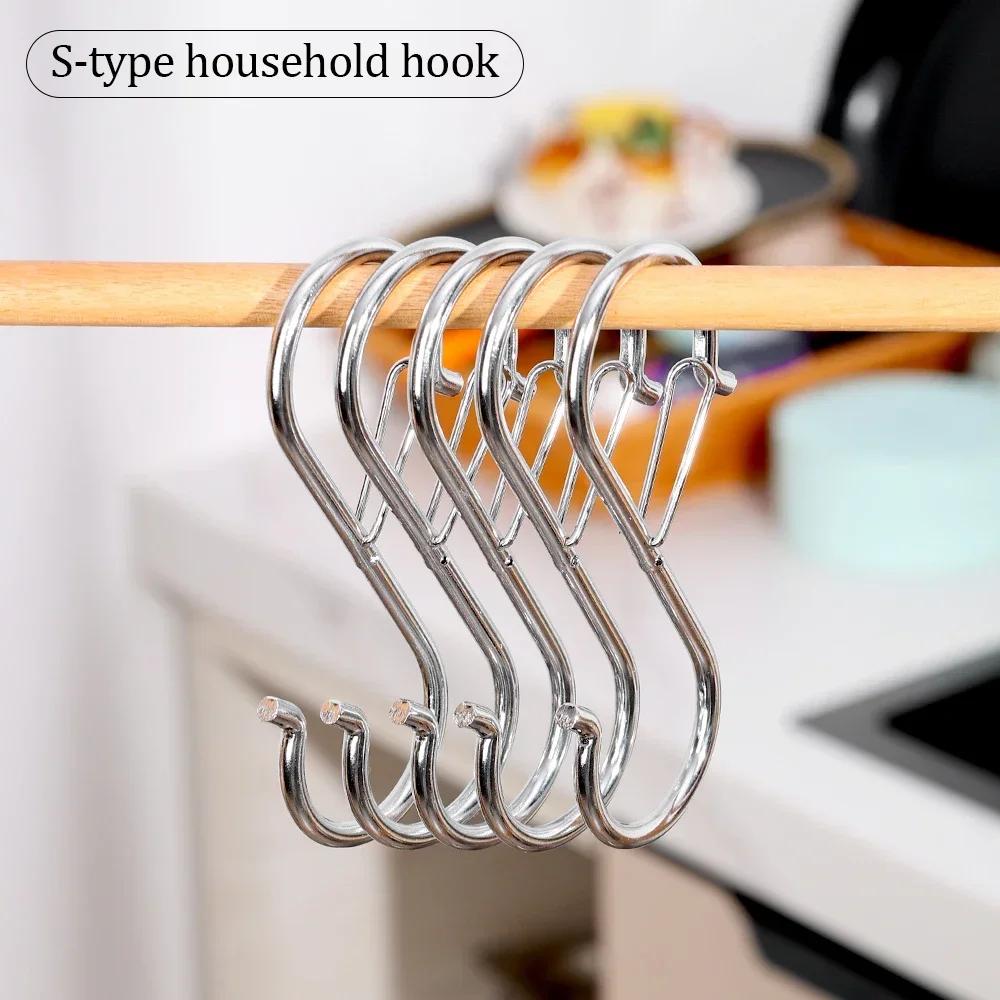S-Shape Hook Stainless Steel Clothes Bags Towels Hanging Rack Multi-function Kitchen Bedroom S Hooks Home Storage Organizer