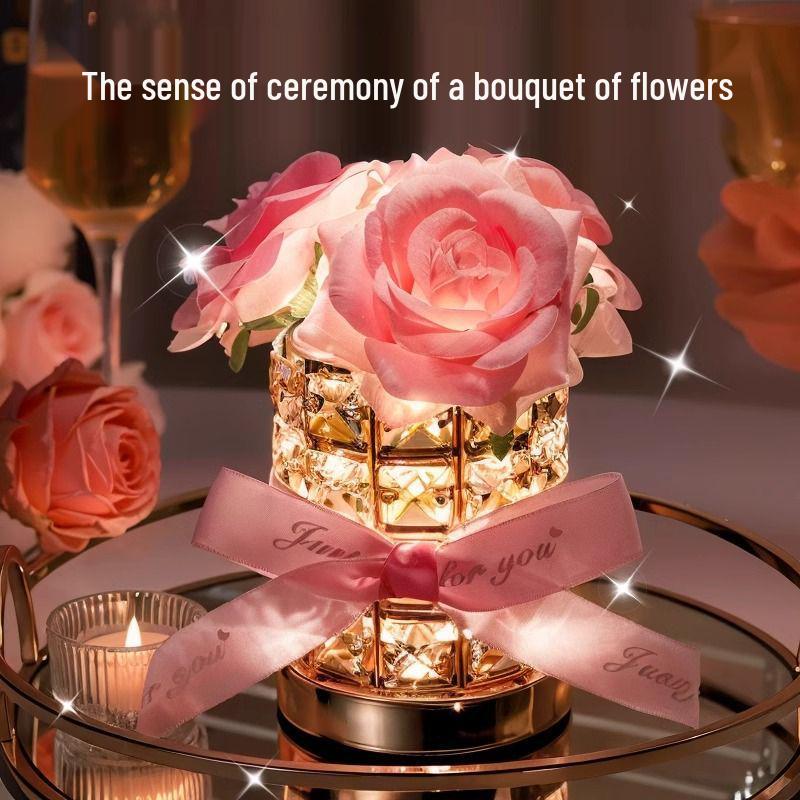 Multicolor Touch Crystal Rose Lamp - Three-Color Dimming & Remote Control - Perfect Romantic Gift USB Three-Color Pink Rose Crystal Lamp