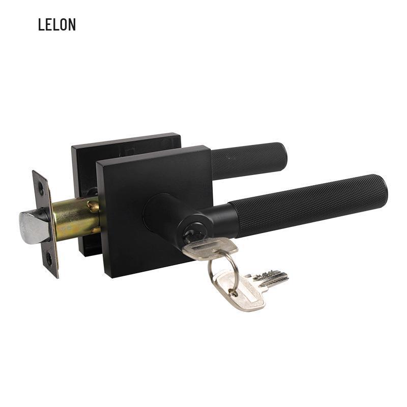 Matte Black Zinc Alloy Indoor Door Lever Lock with Knurled Handle Pattern