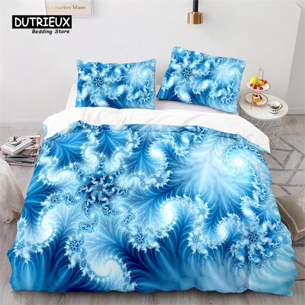 Schneeflocken Bettbezug Winterthema Geometrisches Muster Bettwäscheset Mikrofaser Blau Floral Quiltbezug Für Mädchen Junge Weihnachtsdeko