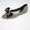 Single Shoes Women's 2025 Spring and Summer New Versatile Pointed Flat-soled Ladyshoes Thousand Bird Grid Bow Shallow Mouth Temperament Soft Sole