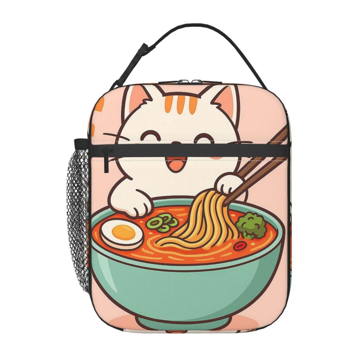 

A Cat Consuming Noodles Insulated Lunch Bag for Kids School Cooler Thermal Food Box Tote Leakproof Lunch Boxes Container One Size