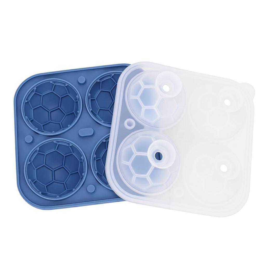 Ice Cube Tray Quick Release Food Grade Silicone 4 Cavity Soccer Ice Cube Mould with Lid for Whiskey Cocktails