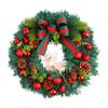 Christmas Pine Needle Reindeer Wreath with Colored Balls and Bow – Wooden Door Hanging Ornament