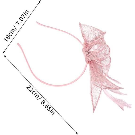 Ciieeo Women Fascinator Headband and Hat Clip, Pink Mesh Cocktail Tea Party Hat, Special Occasion Hair Accessory for Weddings and Celebrations