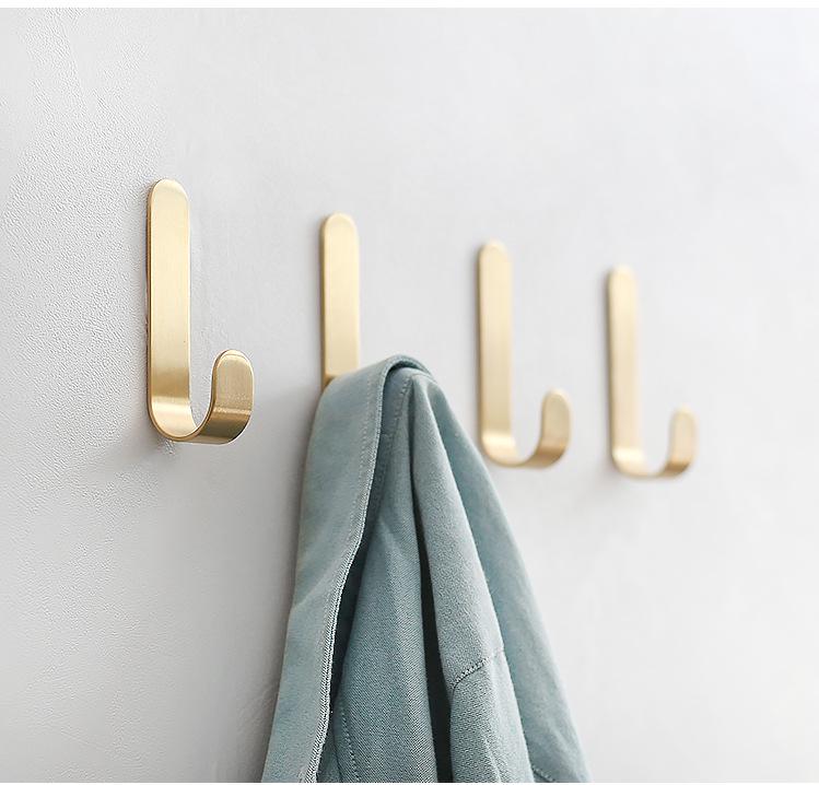 Nordic Style Pure Brass J-Shaped Adhesive Hook for Bathroom, Toilet, or Kitchen.