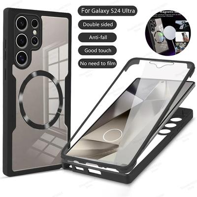 Coque Magsafe 360° entièrement antichoc pour Samsung Galaxy S25 S24 S23 S22 S21 Ultra Plus FE Charge sans fil Coque transparente