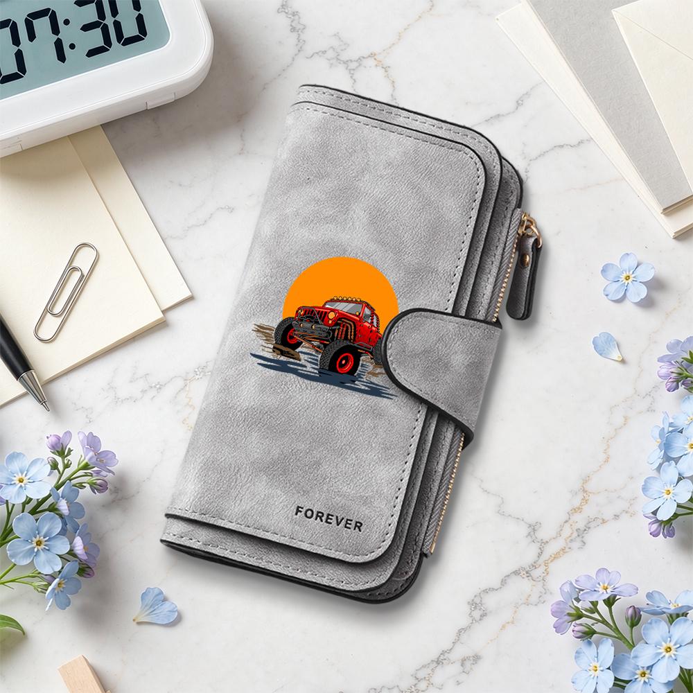 Vintage Off Road Car Print Purse Fashion Multi Slot Card Holder Slim Portable Wallet