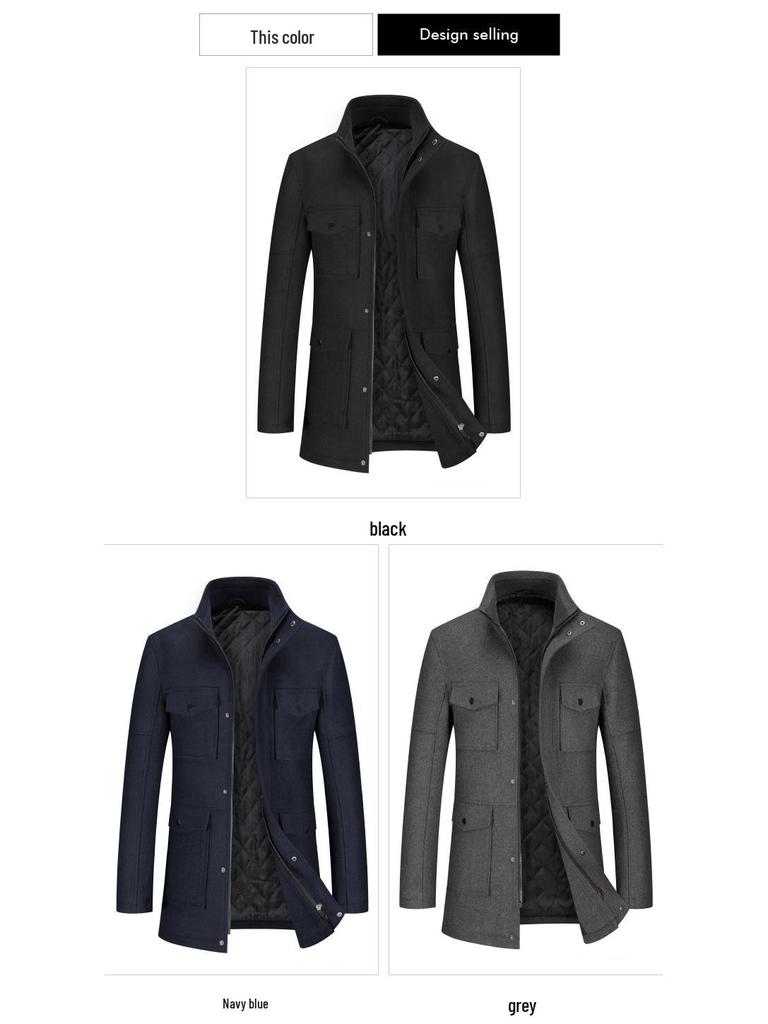Men's Double-Layer Collar Wool Coat - Autumn/Winter European Size Business Outerwear