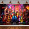 Rock Music Themed Birthday Party Decoration Shooting Background, Music Guitar Dance Notes Band Stage Banner Photography Backdrop