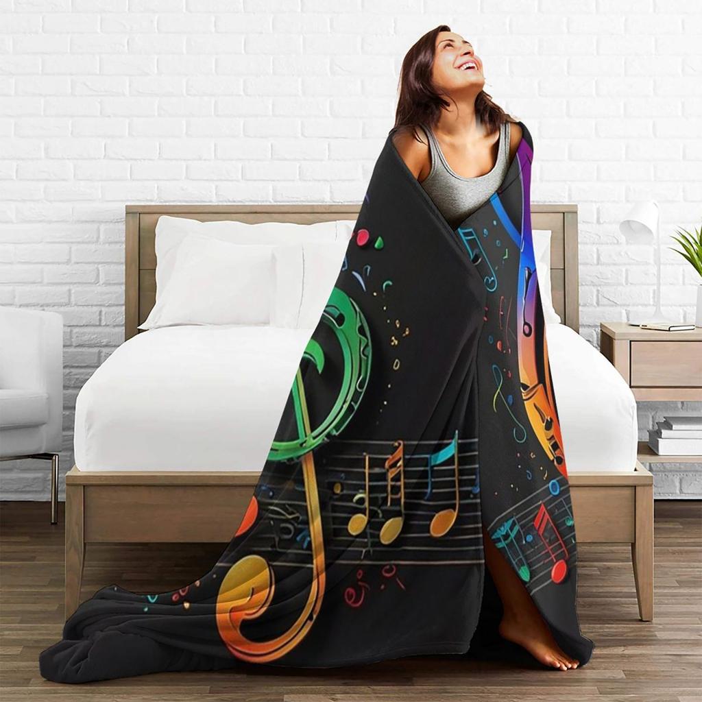 Colorful Musical Note Music Score  Blanket Soft Warm Flannel Throw Blanket Bedding for Bed Living Room Picnic Travel Home Couch