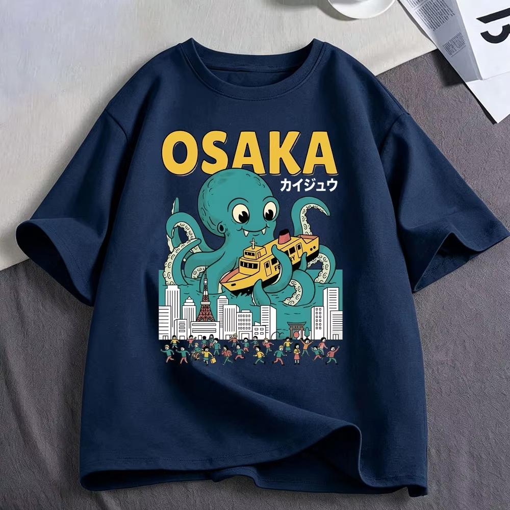 Osaka Dotonbori Drunken Octopus Funny Meme T Shirts Japanese Style Food Lover T-shirt Cotton Vintage Loose Short Sleeve T-shirts