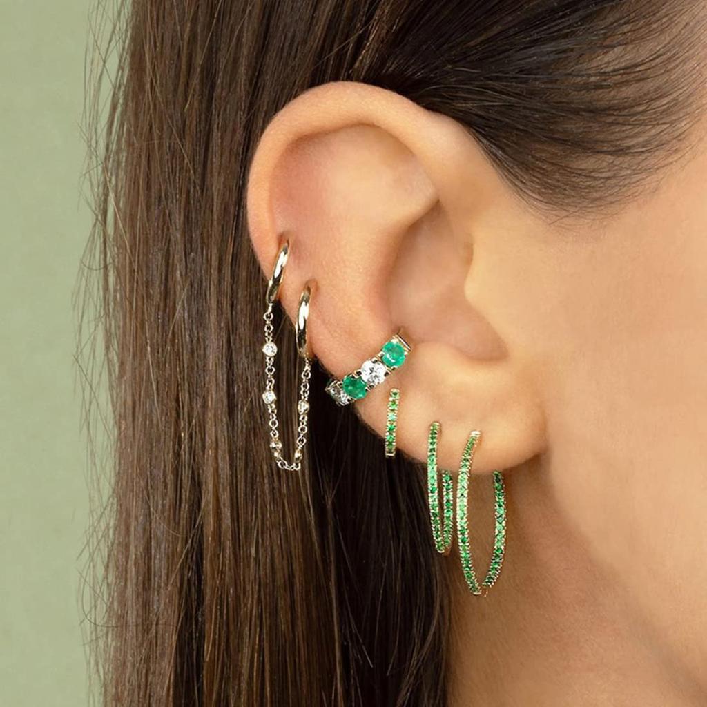 Rockyu Earrings for Double Hoop Chain Large and Small Ring Double Ring Silver Accessories Women, Zirconia, Earrings, Earrings, Hoop, Chain, Earrings,