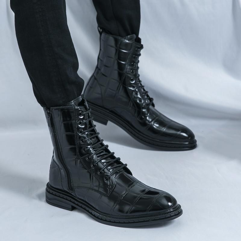 Fashion Men's Fashionable Pointed Leather Chelsea Boots Versatile British Style Business High Top Casual Boots Street Motorcycle Boots