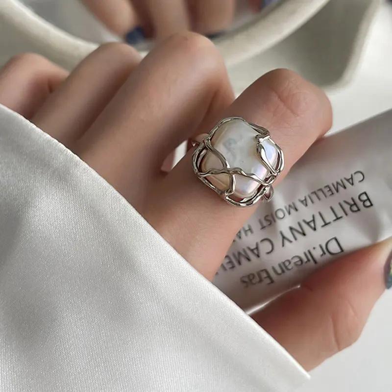 Gothic Punk Pearl Irregular Twining Rings For Women Vintage Copper Color Adjustable Ring Set Ins Style Jewelry