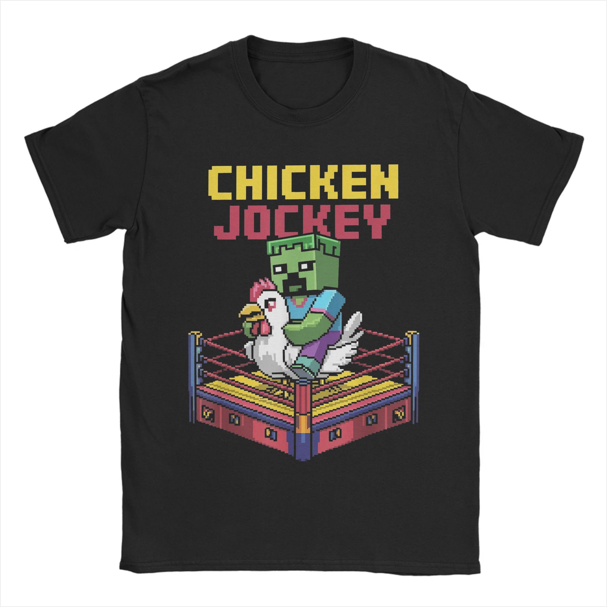 Chicken Jockey Zombie Pixel Art Zombie 2025 Movie Graphic Print T Shirts for Men Women  100% Cotton  Tee Shirt Clothes 4XL