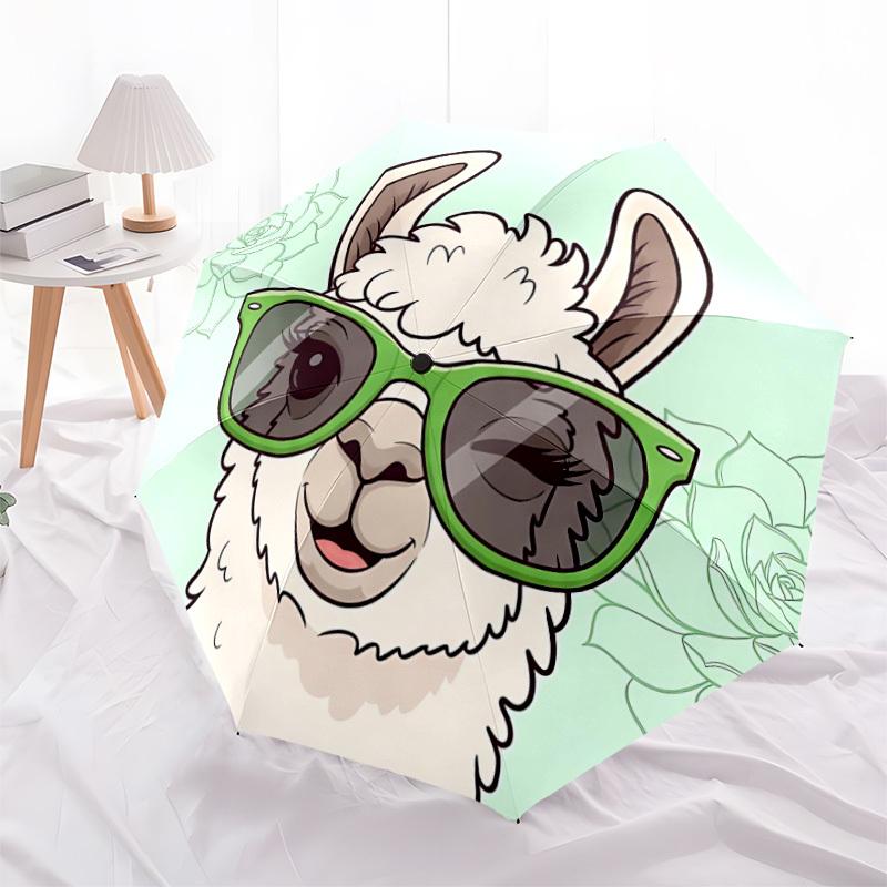 1pc Llama Glasses Adventure Auto Open/close, 8-Rib Iron Frame, Compact Folding Cute Umbrella All-Season Portable Umbrella for Travel 019