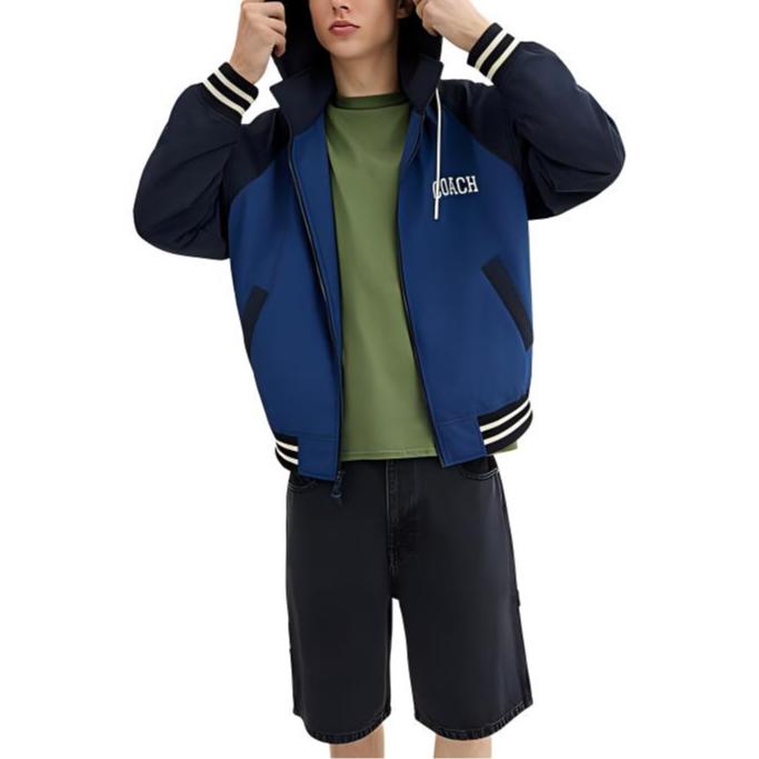 Coach SS24 Color Block Hooded Zip Long Sleeve Jacket Men jackets Blue CT736-NV-BL