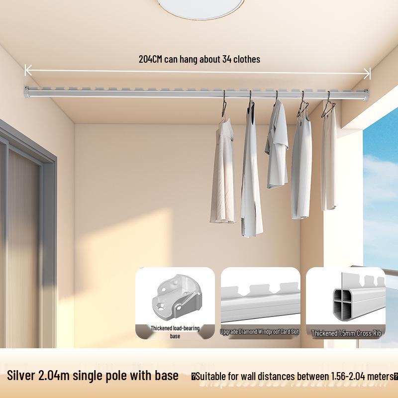 Wall-Mounted Aluminum Clothes Drying Rod with Ceiling Flange Base