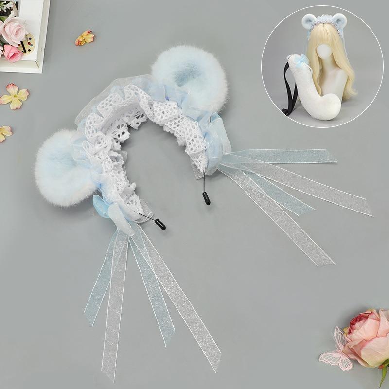 Handgemachte Hamsterohren Tierohren Stirnband Plüsch Niedlicher Hamster Kopfschmuck Lolita Fliegende Maus Stirnband Schwanz Set