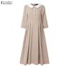 ZANZEA Women Casual Splice Doll Collar Loose Long Sleeve Elegant Dress