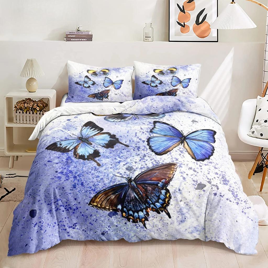 Butterfly Duvet Cover Set Full Size,Rainbow Butterfly Bedding Set For Girls,Rainbow Butterflies Comforter Cover Set,Pink Purple