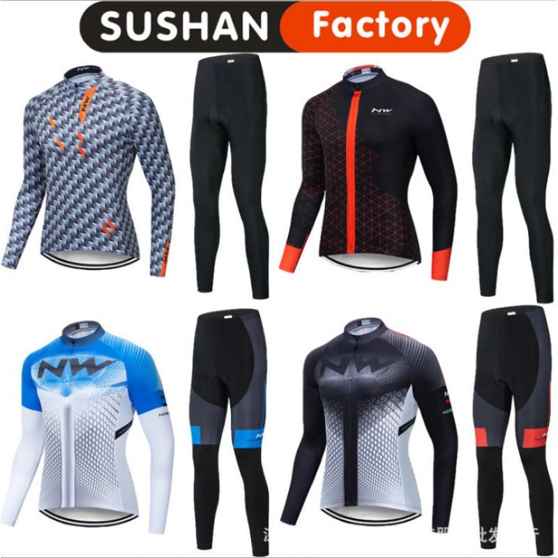 Men Women Cycling Outfit Set Long Sleeve Pants Quick Dry Bike Sportswear Autumn Winter Outdoor Riding