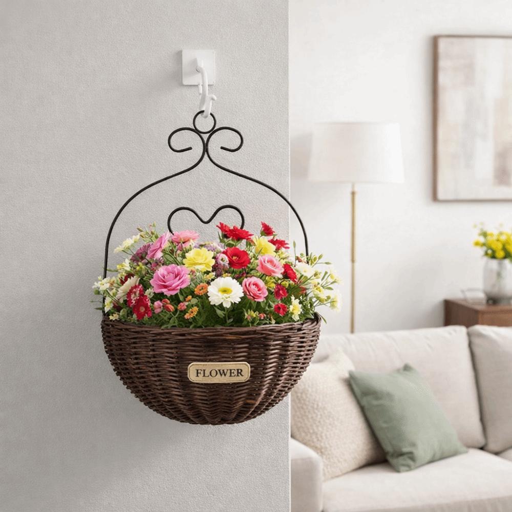 Imitation Rattan Hanging Flower Basket Wear-resistant Wall Mounted Wall Planter Rural Style Handmade Hanging Planter